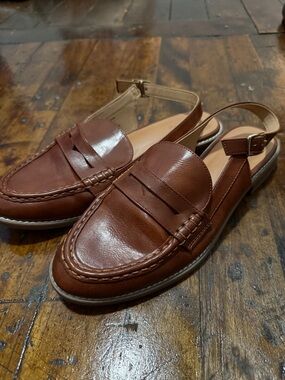 Womens Brown Leather Slingback Loafers